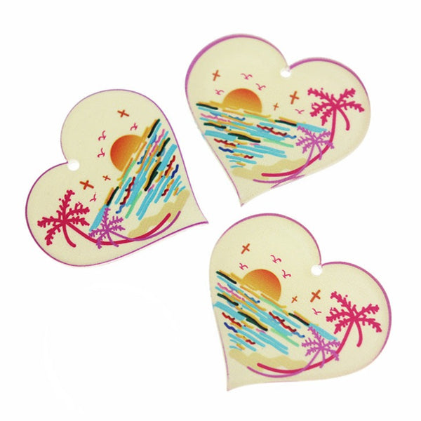 2 Beach Heart Acrylic Charms 2 Sided - K648