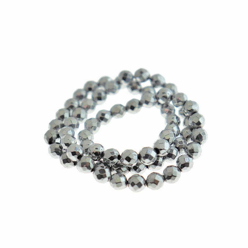 Faceted Hematite Beads 6mm - Silver - 50 Beads - BD560
