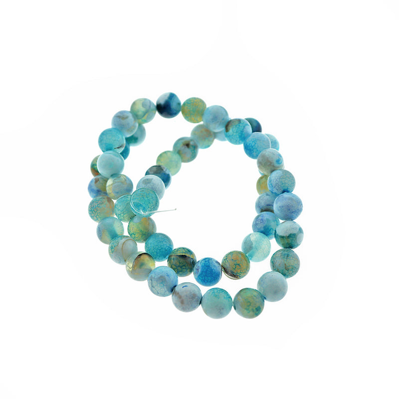 Perles rondes en agate de feu naturelle 8 mm - Bleu océan - 1 rang 50 perles - BD2448