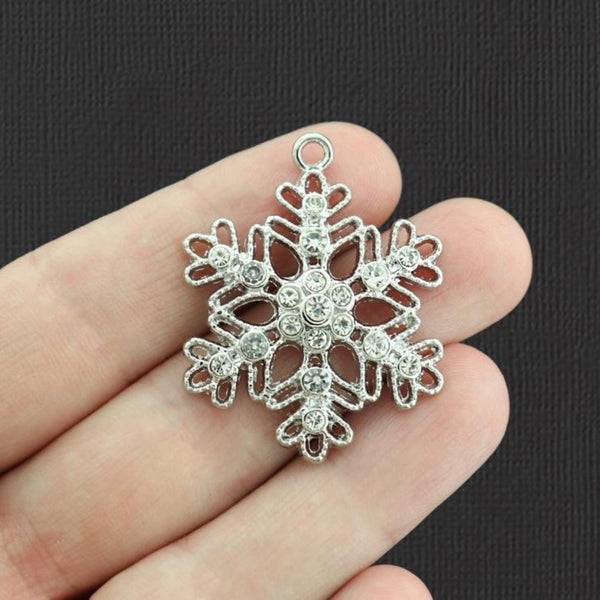 2 Snowflake Silver Tone Charms With Inset Rhinestones - SC5396