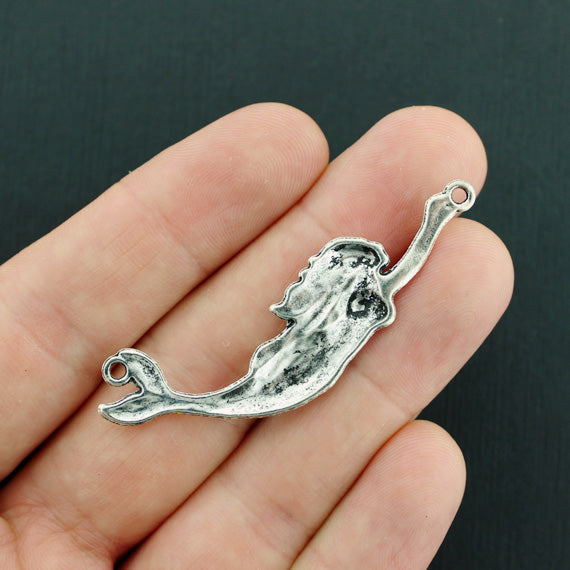 2 Mermaid Connector Antique Silver Tone Charms - SC836