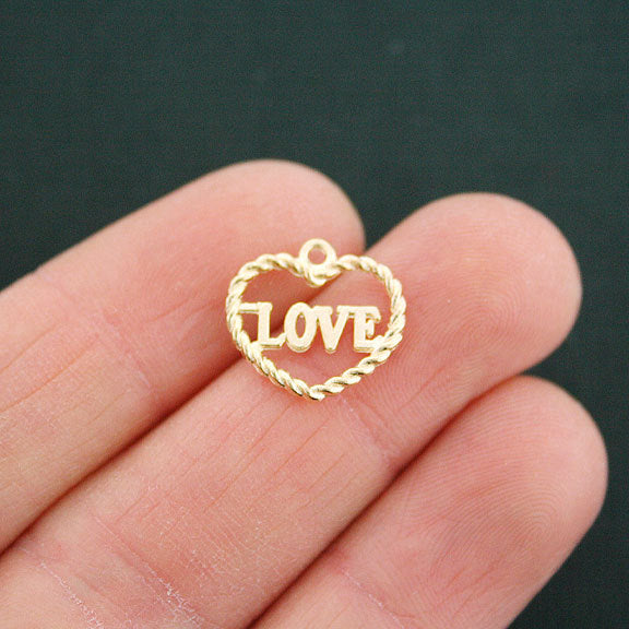 6 Love Heart Gold Tone Charms - GC723