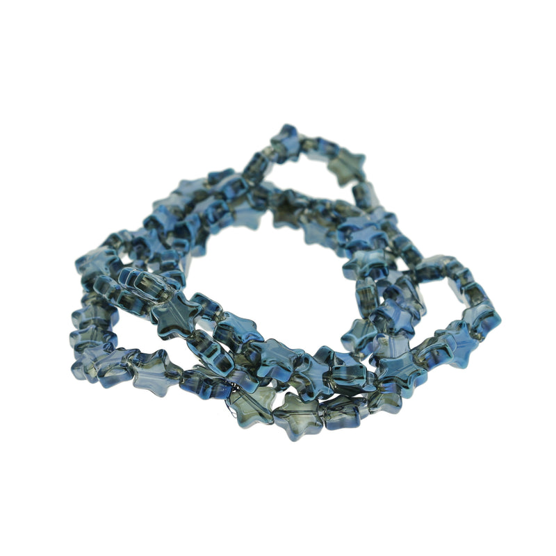 Star Glass Beads 9mm - Electroplated Blue - 20 Beads - BD2675