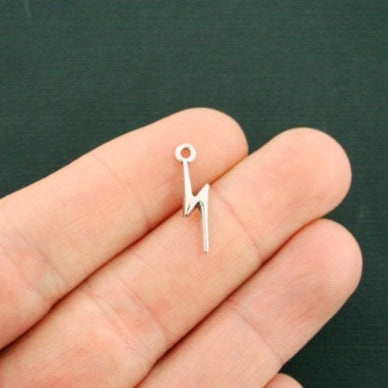 10 Lightning Bolt Antique Silver Tone Charms 2 Sided - SC6560