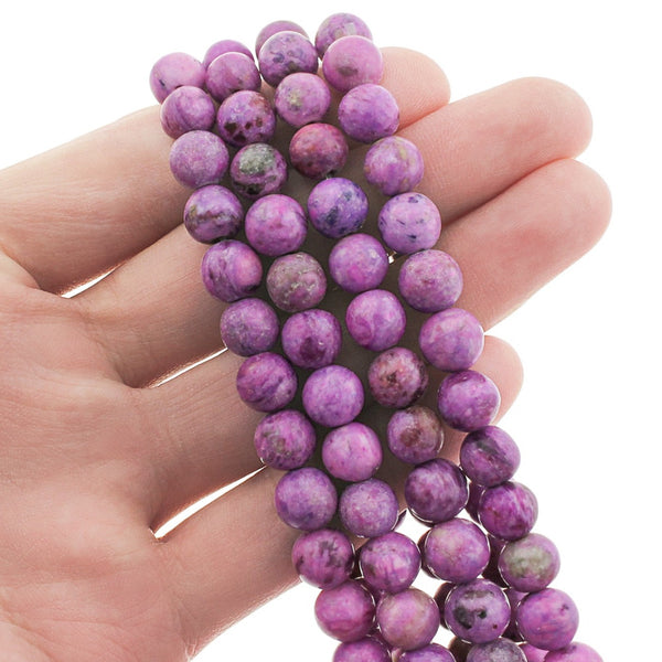 Perles rondes en agate folle naturelle 8 mm - Orchidée - 1 rang 47 perles - BD2717
