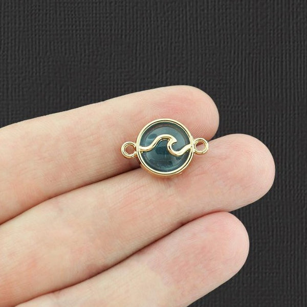 4 Wave Connector Gold Tone Enamel Charms - E979
