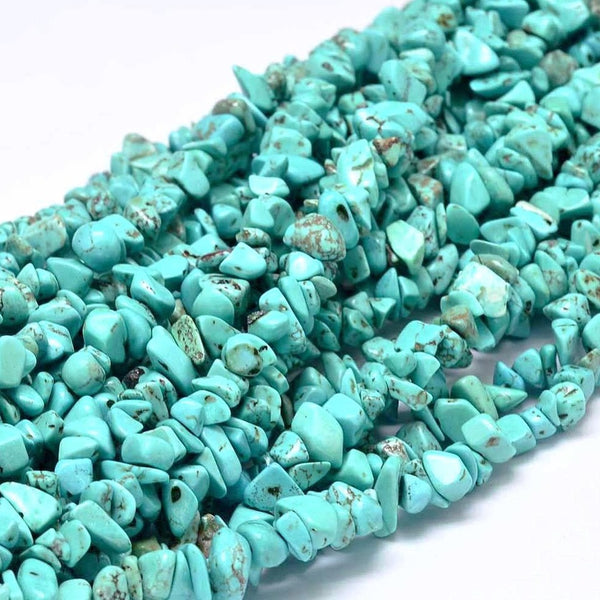 Perles Howlite Naturelles Chip 5mm-10mm - Turquoise Foncé - 1 Brin 282 Perles - BD1229