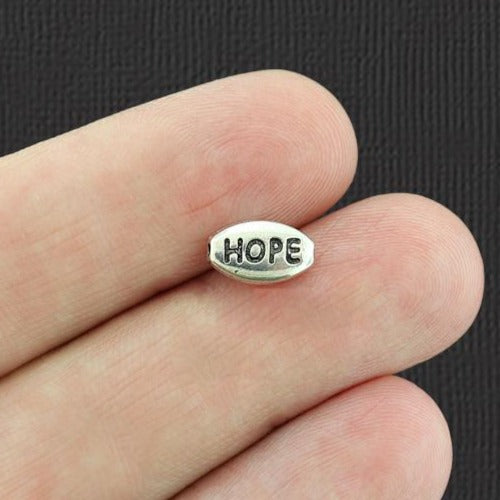 Oval Hope Spacer Beads 10mm x 6mm - Antique Silver Tone - 25 Beads - SC3508