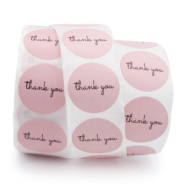 100 étiquettes-cadeaux en papier autocollant Merci rose - TL147