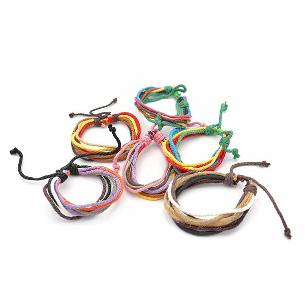 Assorted Color Wrap Adjustable Bracelets 11" - 2mm - 4 Bracelets - N691
