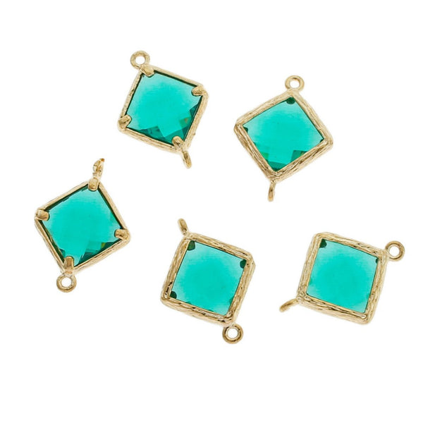 4 Turquoise Glass Pendant Gold Tone Connector Charms - GP23