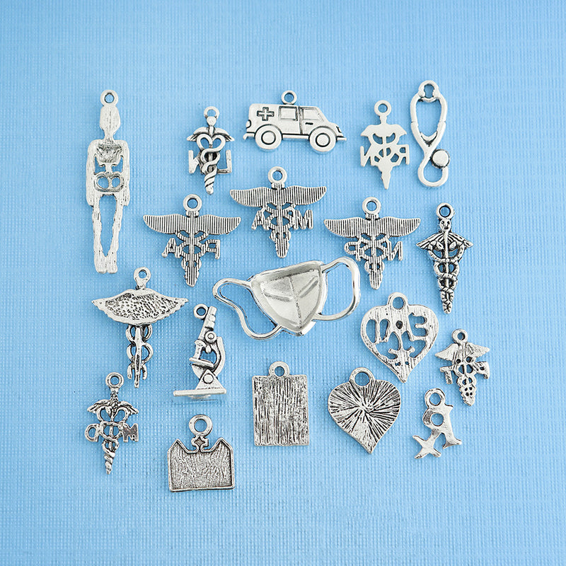 Deluxe Medical Professional Collection Antique Silver Tone 19 Different Charms - COL300