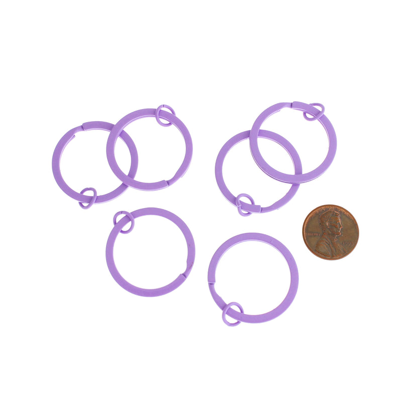 Purple Enamel Key Rings with Attached Jump Ring - 30mm - 4 Pieces - FD297