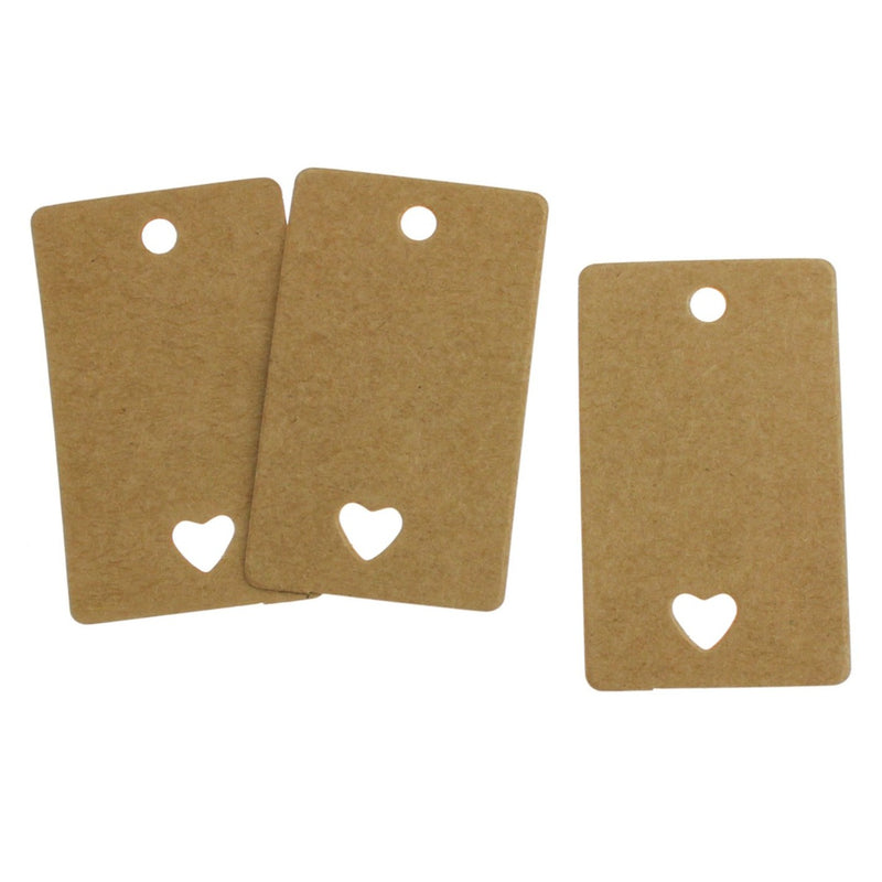 50 Brown Paper Tags With Heart Cutout - TL131