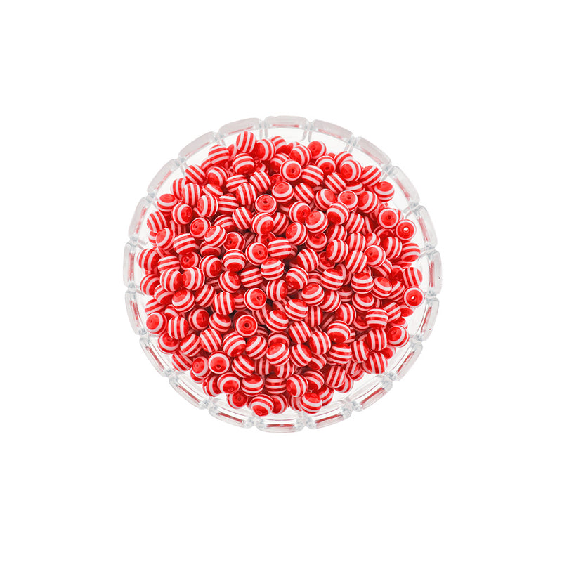 Perles rondes en résine 8 mm - Rouge rubis et blanc - 50 perles - BD2127