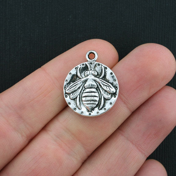 4 Bee Antique Silver Tone Charms 2 Sided - SC3682