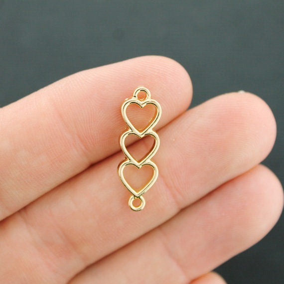 5 Heart Connector Gold Tone Charms - GC1302