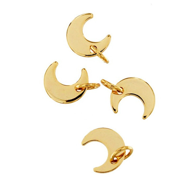 2 Crescent Moon Gold Plated Brass Charms 2 Sided - BR101