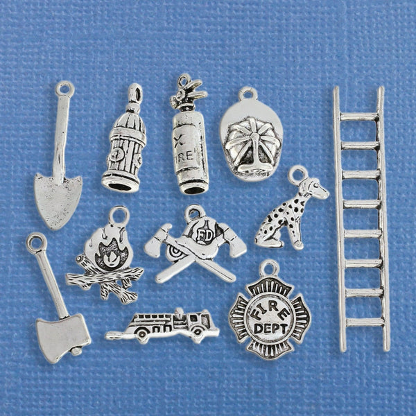 Collection de breloques pompier de luxe ton argent antique 11 breloques - COL257