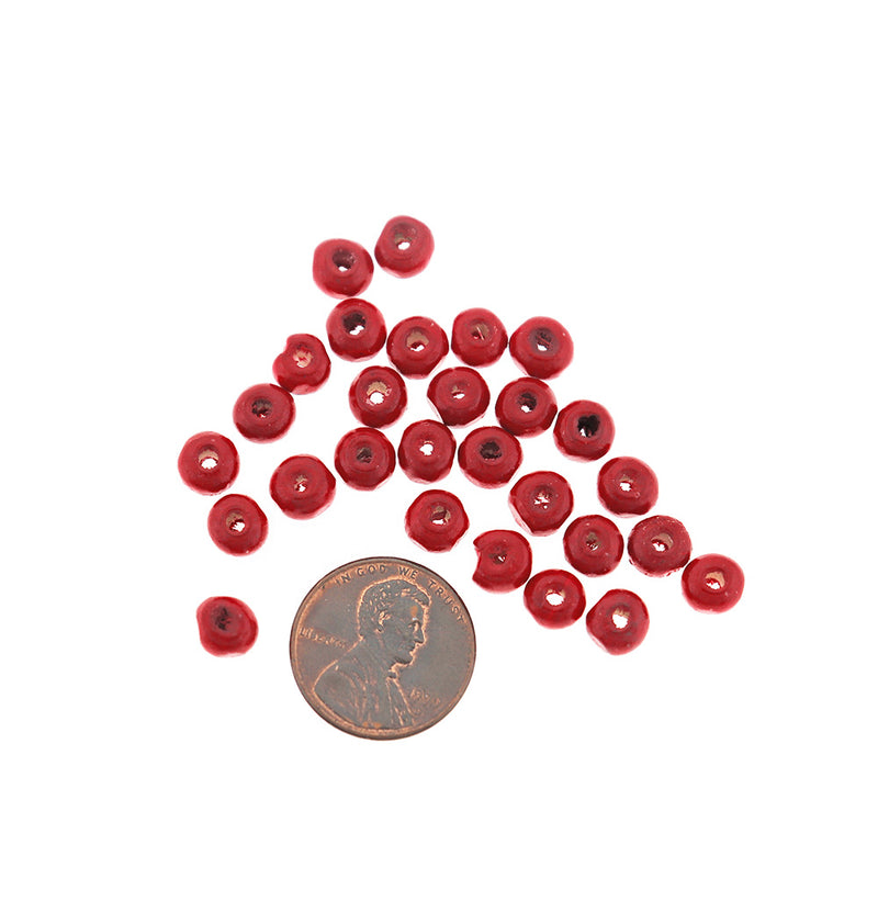 Perles Bois Rondes 6mm - Rouge Cerise - 50g 670 Perles - BD1046