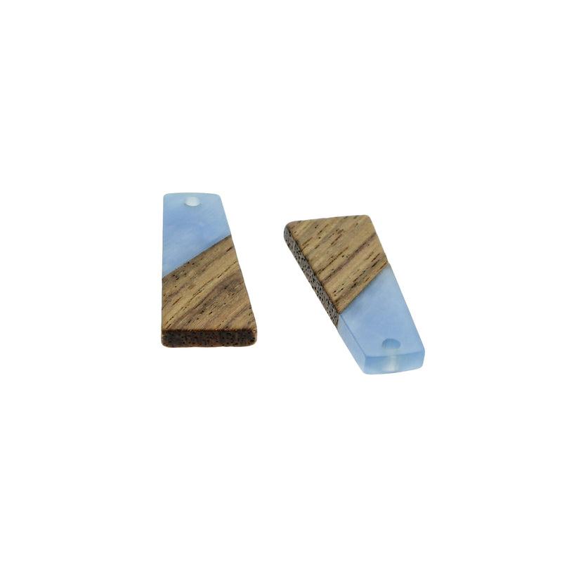 2 Geometric Natural Wood and Blue Resin Charms 30mm - WP233