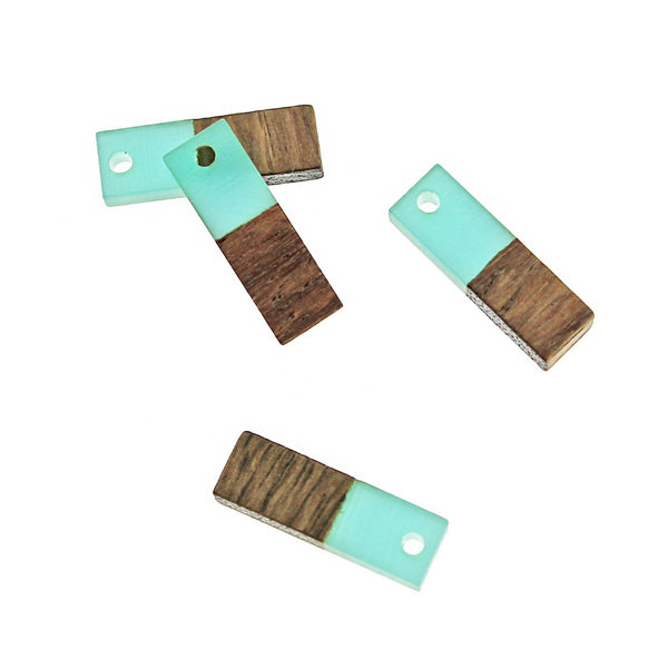 4 Rectangle Natural Wood and Turquoise Resin Charms 20mm - WP034
