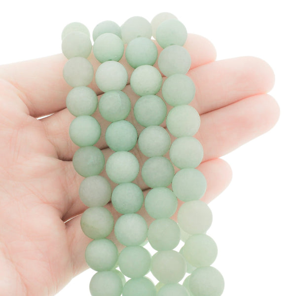 Round Natural Jade Beads 10mm - Frosted Sea Green - 1 Strand 38 Beads - BD303