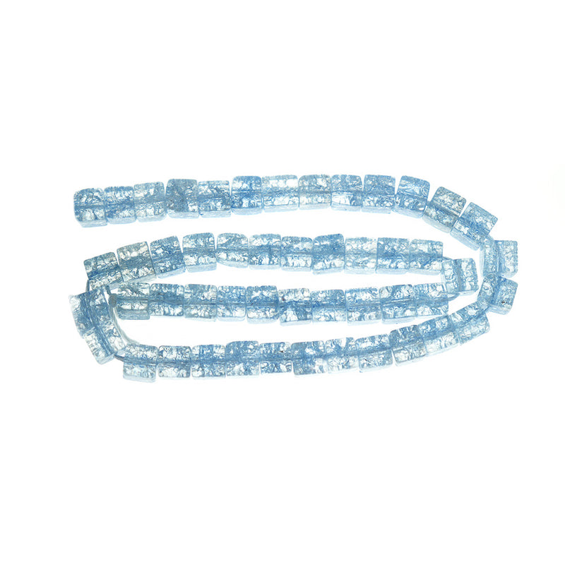 Cube Glass Beads 6mm - Sky Blue Crackle - 1 Strand 60 Beads - BD1536