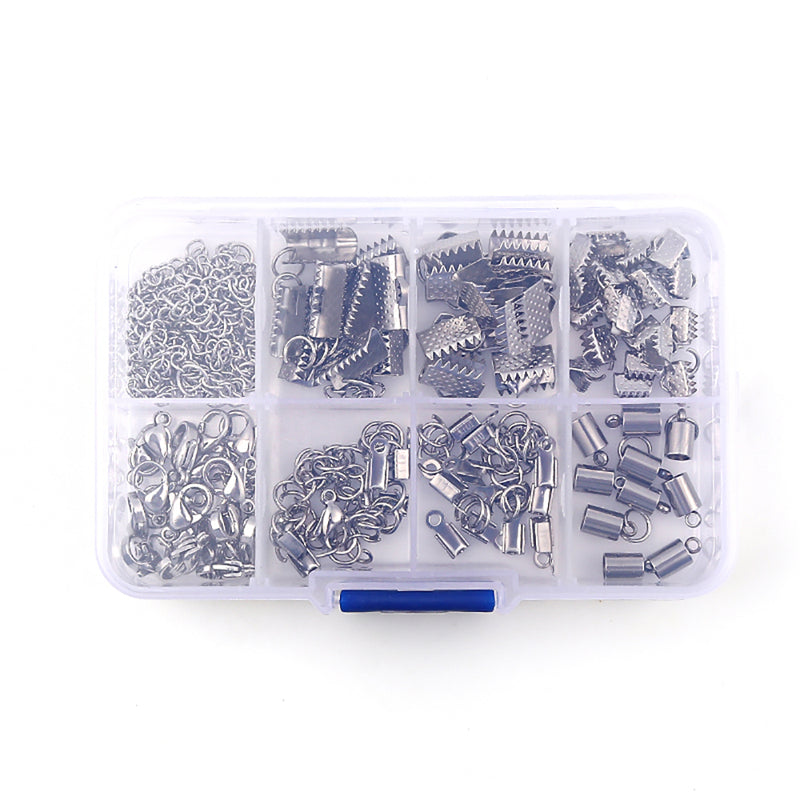 Jewelry Making Starter Kit - Stainless Steel Findings in Handy Storage Box - 210 pieces - 8 Different Jewelry Basics - STARTER26