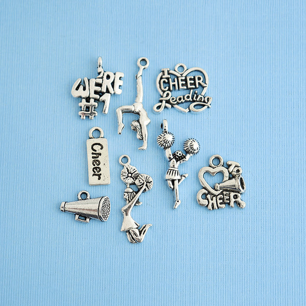Cheerleader Charm Collection Antique Silver Tone - 8 Different Charms - COL007