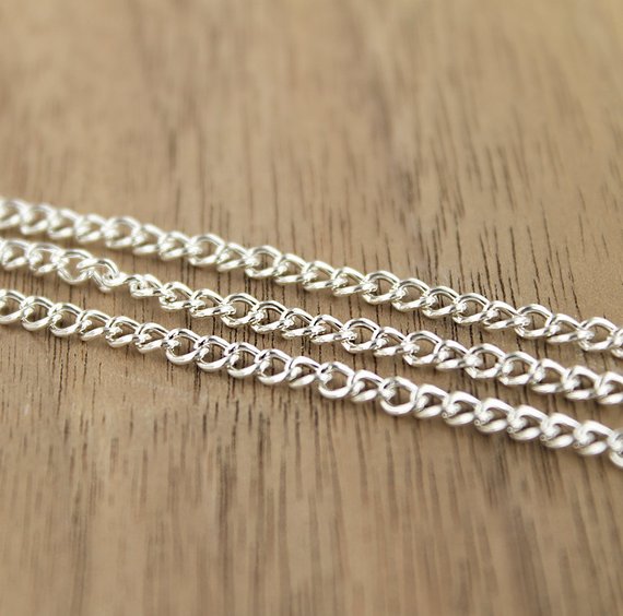 Silver Tone Curb Chain Necklace 30" - 3mm - 1 Necklace - N475