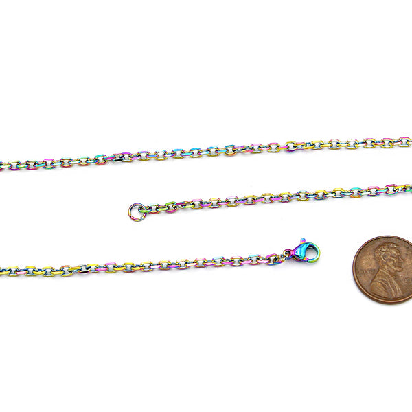 Rainbow Electroplated Stainless Steel Cable Chain Necklace - 3mm - Choose Your Length!