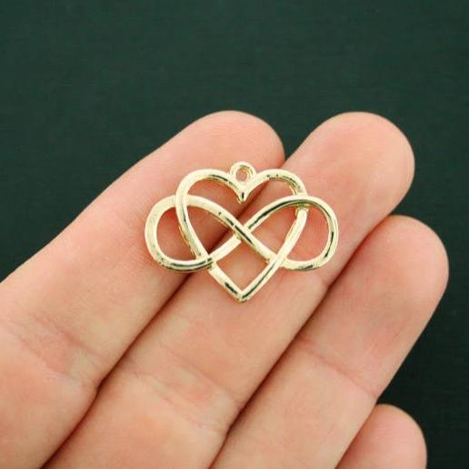 4 Infinity Heart Gold Tone Charms - GC1229