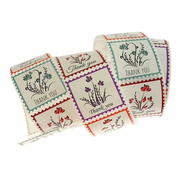 100 étiquettes-cadeaux en papier autocollantes de remerciement floral - TL219