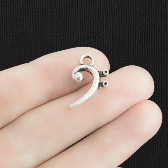 4 Bass Clef Music Note Antique Silver Tone Charms - SC651
