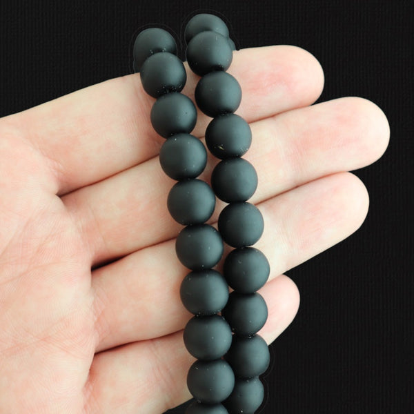 Round Cultured Sea Glass Beads 10mm - Black - 1 Strand 19 Beads - U245