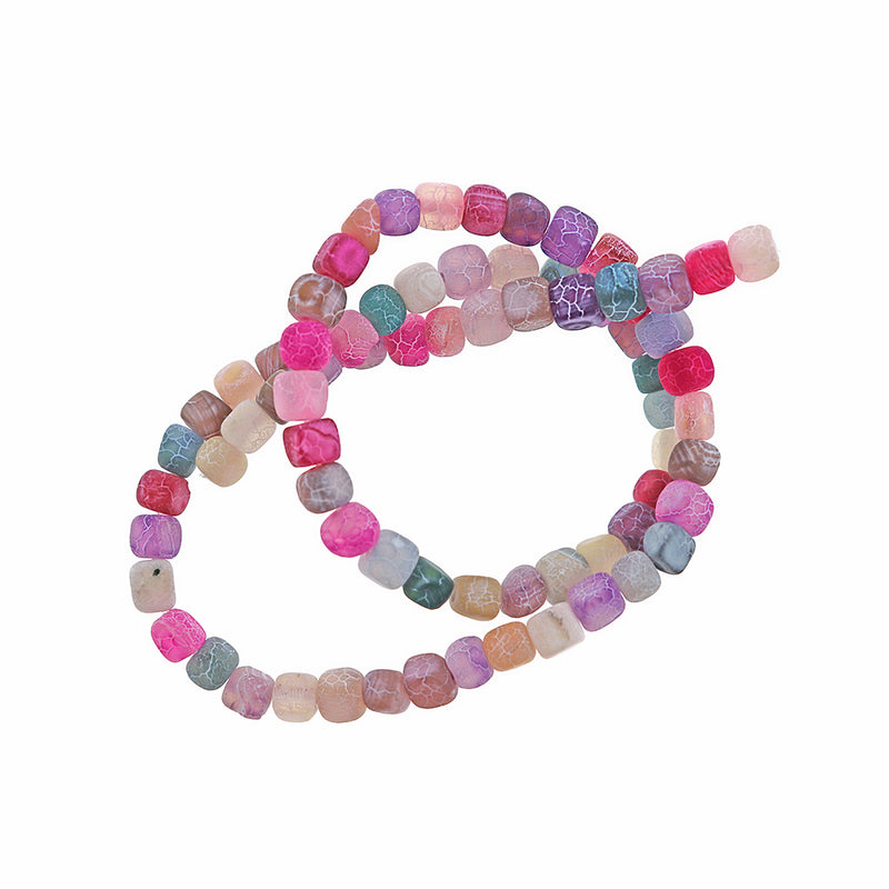 Cube Natural Agate Beads 6mm - Assorted Rainbow Weathered Crackle - 1 Strand 72 Beads - BD2567
