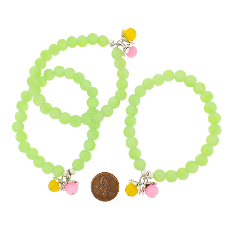 Imitation Jade Bead Bracelets - 50mm - Lime Green - 5 Bracelets - BB152