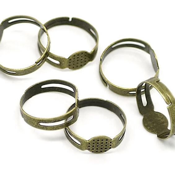 SALE Bronze Tone Adjustable Ring Bases - 17.9mm with 8mm glue pad - 50 Pieces - FD044