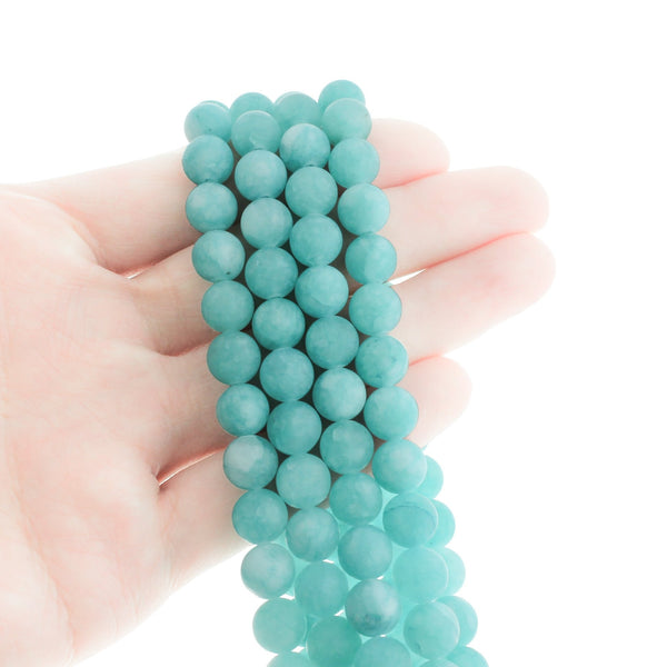 Round Natural Jade Beads 8mm - Frosted Aqua - 1 Strand 46 Beads - BD1533