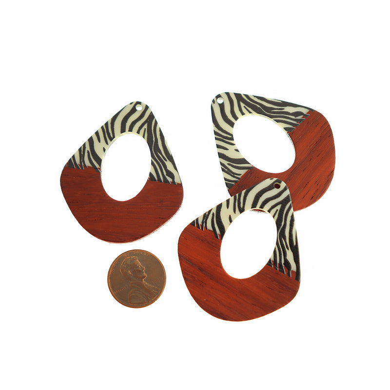 Teardrop Natural Wood and Zebra Striped Resin Charm 48mm - WP194
