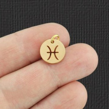 2 Pisces Zodiac Gold Tone Stainless Steel Charms - SSP076