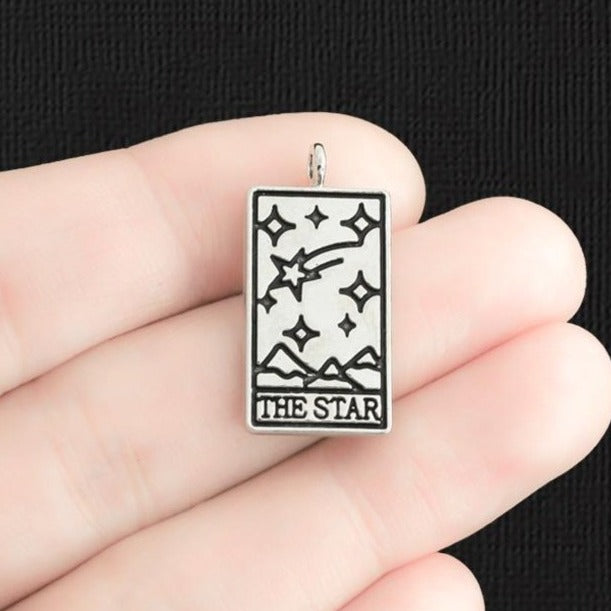 2 Star Tarot Card Antique Silver Tone Charms - SC1670