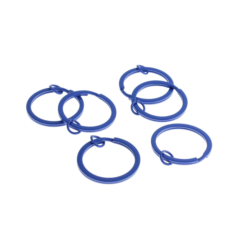 Porte-clés en émail bleu royal avec anneau de saut attaché - 30 mm - 5 pièces - FD252