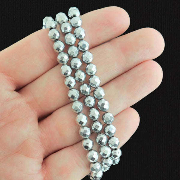 Perles Facettes Hématite 6mm - Argent - 50 Perles - BD560