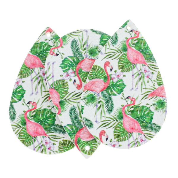 Pendentifs en forme de larme en similicuir - Flamant feuille tropicale - 4 pièces - LP174