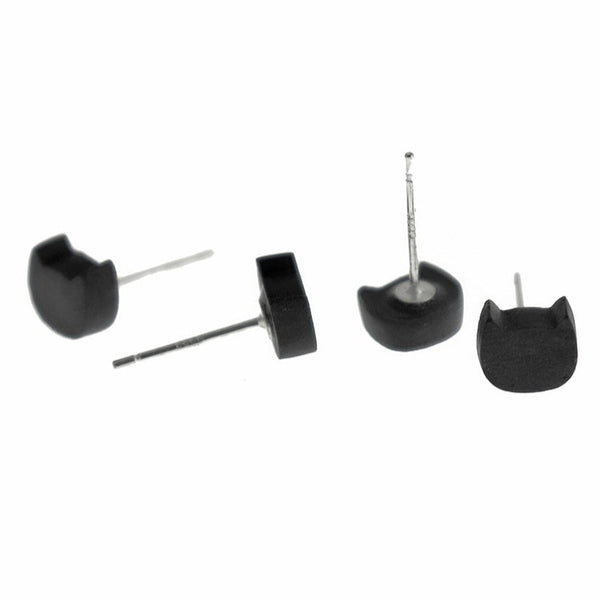 Porcelain Earrings - Black Cat Studs - 7mm x 6mm - 2 Pieces 1 Pair - ER628
