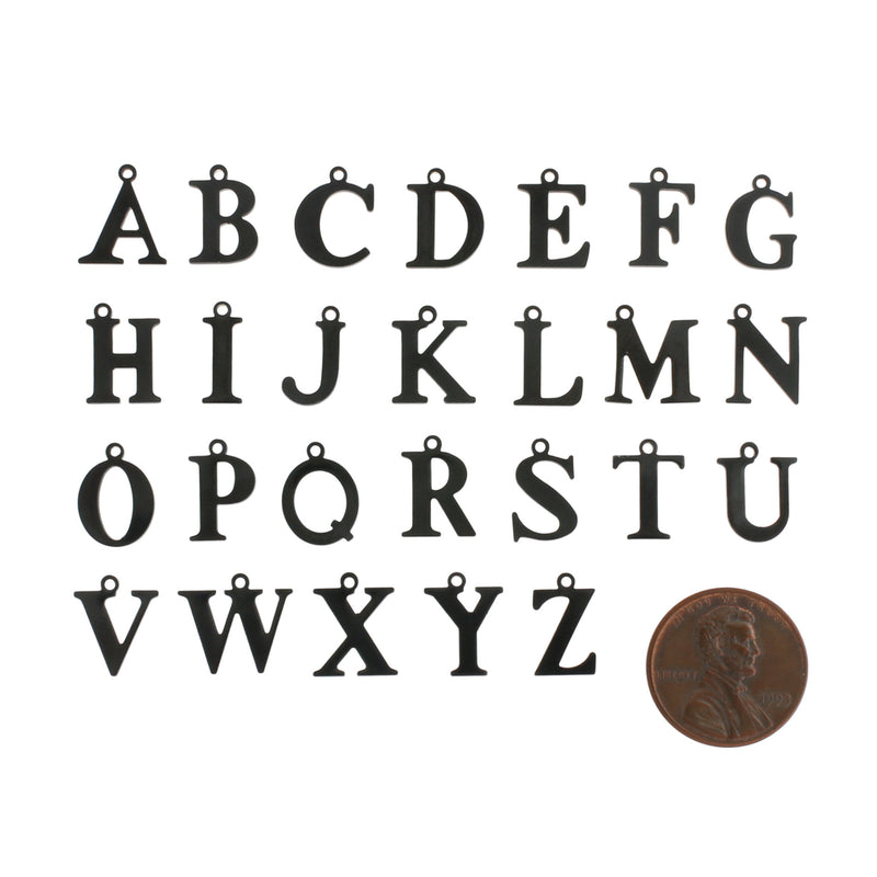 26 Lettres de l'Alphabet Breloques en Acier Inoxydable Noir - 1 Set - ALPHA4000