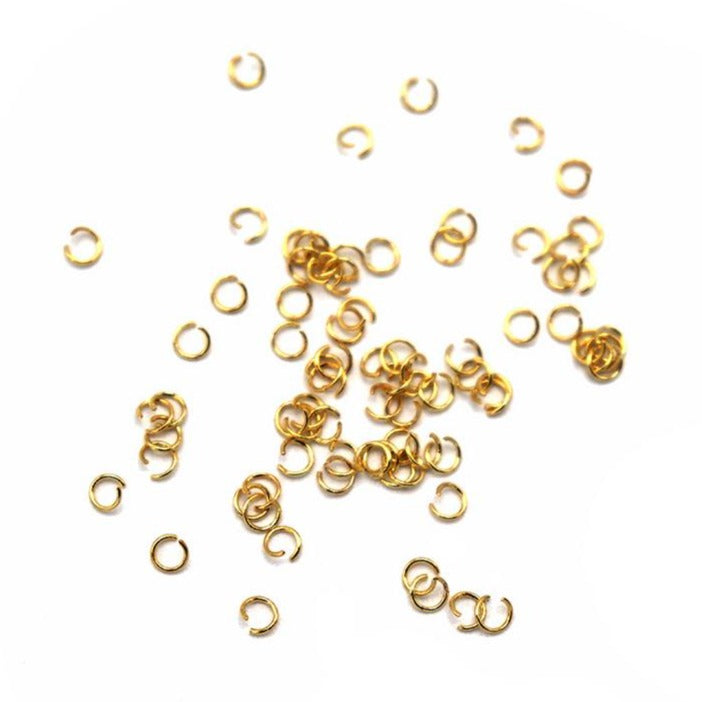 Anneaux de jonction en acier inoxydable doré 3 mm x 0,4 mm - Calibre 26 ouvert - 100 anneaux - SS098