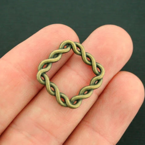 10 Linking Ring Square Antique Bronze Tone Charms - BC500